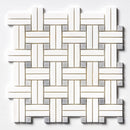 Ice white 12"x12" Honed Diagonal Basket Weave Marble Mosaic Prouct shoot mosaic view 4