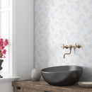 White Dolomiti 10 3/8"x12" Classic Honed Hexagon Marble Mosaic room shot bathroom view