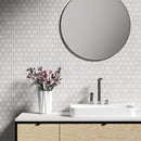 Clear Ice Polished 10 3/8"x12" Hexagon Marble Mosaic bathroom sink view
