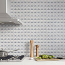 Oyama Clear Ice, Avenza, Allure Multi Finish 12 1/2"x12 1/2" Devon Marble Mosaic kitchen view