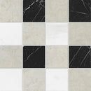 Britannia Light Snow White Black 16"x16" Honed Limestone 4"x4" Mosaic Tile product shot tile view