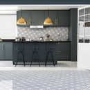 Snow White Foster 14 15/16"x17 11/16" Multi Finish Maze Basket Marble Mosaic product shot kitchen view