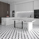 Snow White Foster 14 9/16"x14 15/16" Multi Finish Steps 3d Marble Mosaic room shot kitchen view