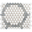 Penny Round 8 7/16"x10 1/16" White, Allure Light Honed Penny Round 7 Marble Mosaic Product shoot mosaic view