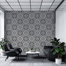 White and Black Honed Place Marble Mosaic 14 5/16"x14 5/16" - Checkerboard Collection room shot living room view