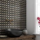 Keefer Mix Black, Champagne, Olive Green 12 5/8"x12 5/8" Honed Ghaya Marble Mosaic bathroom basin view 2