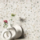 Calacatta Lotti 11 1/4"x11 3/4" Honed Penny Round Marble Mosaic Tile product shot showpiece view
