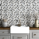 Keefer Mix Allure L, Iris Black, Bianco Dolomiti Cl 12"x12" Honed Hazem Marble Mosaic bath sink view