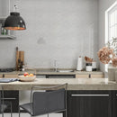 Calacatta Amore 11 1/2"x11 1/2" Polished Penny Round Marble Mosaic Tile product shot kitchen view