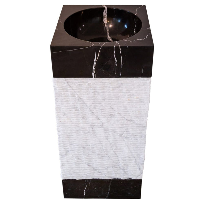 marble pedestal sink toros black carrara white NTRVS28 L16 W16 H36 angle view