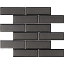Metallic gray bevel subway 11.73X11.73 glass mesh mounted mosaic tile SMOT GLSST MEGRBE8MM product shot multiple tiles close up view