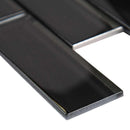 Metallic gray bevel subway 11.73X11.73 glass mesh mounted mosaic tile SMOT GLSST MEGRBE8MM product shot profile view