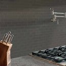 Metallic gray subway 11.75 in x 11.88 in glass meshmounted mosaic tile SMOT-GLSST-MEGR8MM close up view