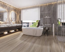 WPC Vinyl Rigid Core 7" Width 60" RL, 9.5mm Thick, 1.5mm IXPE Metallic Taupe Domaine Floors - Mazzia Collection bathroom view 3