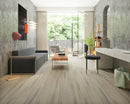 WPC Vinyl Rigid Core 7" Width 48" RL 8.5mm Thick, 1.5mm IXPE Mineral White Bermuda Floors - Mazzia Collection living room view 3