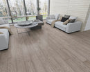 Engineered Hardwood European Oak 7.5" Wide, 74.8" RL, 1/2" Thick Elysian Mod Titanium - Mazzia Collection room shot living room view