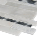 Moderno blanco interlocking 12X18 metal stone blend mesh mounted mosaic tile SMOT-SMTIL-MODBLA8MM product shot profile view