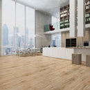 SPC Vinyl Rigid Core 7" Width 60" RL, 6mm Thick, 1.5mm IXPE Natural Sable Manifesto Floors - Mazzia Collection Product shoot hall view
