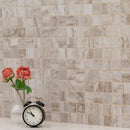 Bernini Camo 12"x12" Matte Porcelain Mesh-Mounted Mosaic Tile room shot bathroom table view 2