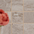 Bernini Camo 12"x12" Matte Porcelain Mesh-Mounted Mosaic Tile room shot bathroom table view 4