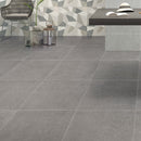 Dimensions Gris Matte Porcelain Floor and Wall Tile - MSI Collection product shot living room view