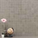 Dimensions Gris 12"x12" Matte Porcelain Mesh-Mounted Mosaic Tile room shot bathroom view
