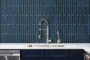 Flamenco 2"x18" Hale Navy Brick Look Glossy Porcelain Wall Tile kitchen sink view