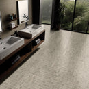 Malahari Greige 12"x12" Lapato 3D Porcelain 2"x2" Mosaic Tile - MSI Collection bath view