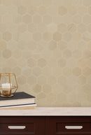 Sande Cream 12"x12" Matte 2" Hexagon Porcelain Mesh-Mounted Mosaic Tile room shot books on table view 3