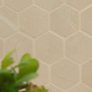 Sande Cream 12"x12" Matte 2" Hexagon Porcelain Mesh-Mounted Mosaic Tile room shot books on table view 4