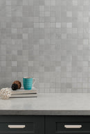 Sande Gray 12"x12" Matte Porcelain Mosaic Tile room shot table view 4