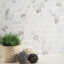 Pietra Statuario 12"x12" Matte 2" Hexagon Porcelain Mesh-Mounted Mosaic Tile room shot bathroom view