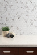 Pietra Statuario 12"x12" Matte 2" Hexagon Porcelain Mesh-Mounted Mosaic Tile room shot bathroom view 3