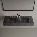 Calacatta Viola Marble Wall-mount Bathroom Sink with Fluted with Backsplash (W)20" (L)55" (H)6"  bathroom view gold faucets