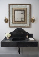 Toros Black Marble Wall-mount Bathroom Sink with Backsplash Polished (W)15" (W)33" (H)6" bathroom view