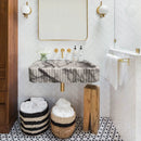 Wall Mount Marble Bathroom Sink With Ribbed Design White Gray 24 Inch Rectangle