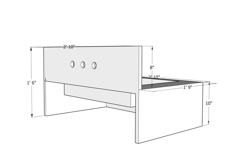 Calacatta Viola Marble Rectangular Wall-mount Bathroom Sink with 8" Backsplash (W)21" (L)34" (H)10" front view technical drawing back view