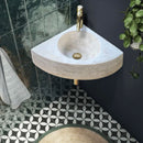 Troia Light Travertine Wall-mount Bathroom Corner Vanity Sink (W)16" (L)16" (H)4" bathroom view