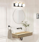 Oasis Beige Travertine Wall-mount Bathroom Vanity Sink Fluted (W)20" (L)24" (H)6" polished bathroom view black wall-mount faucet round mirror