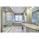 Lonte Snow White Foster Honed 13 3/16"x11" Baby Picket Marble Mosaic room shot bathroom view