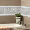 White Bullnose 4"x24" Polished Porcelain Wall Tile - MSI Collection Product shot wash basin view