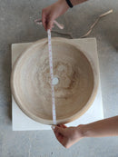 Light Travertine Round Handcrafted Vessel Bathroom Sink 16 Inch
