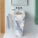 Premium Turkish White Marble Pedestal Sink Hand Carved Square Polished