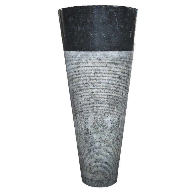 Natural stone black marble pedestal conical shaped sink polished l16 w16 h36 SPNSBMPD22 product shot angle view