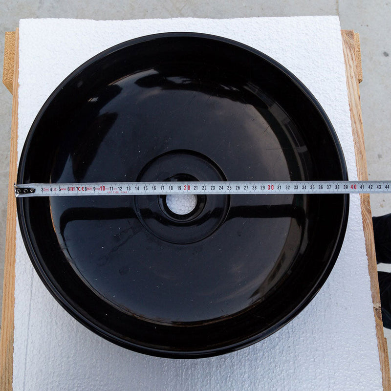 Toros Black Marble Above Vanity Designer Bathroom Sink Middle Drain Cap (D)16" (H)6" diameter measure view