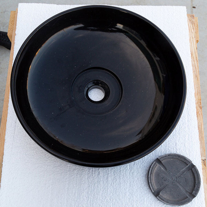 Toros Black Marble Above Vanity Designer Bathroom Sink Middle Drain Cap (D)16" (H)6" top view