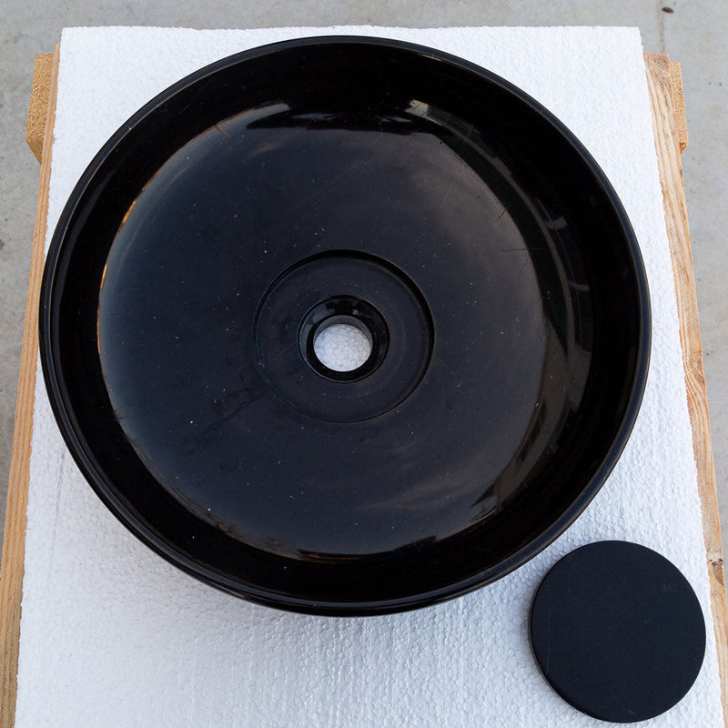 Toros Black Marble Above Vanity Designer Bathroom Sink Middle Drain Cap (D)16" (H)6" product shot top view