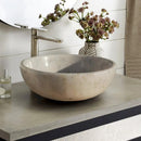 White Marble Vessel Sink Afyon Stone Round Bathroom Basin 16 Inches