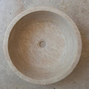 Round Travertine Natural Stone Vessel Sink With Split Face Beige Bathroom