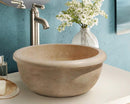 Handcrafted Natural Stone Round Travertine Beige Vessel Sink